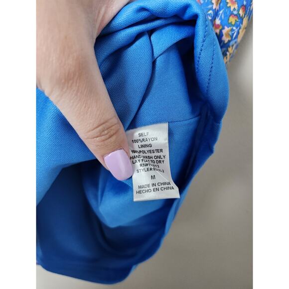 Savanna Jane Dress Size Medium Blue Floral Embroidered Lined Sleeveless Tassels - Picture 3 of 7